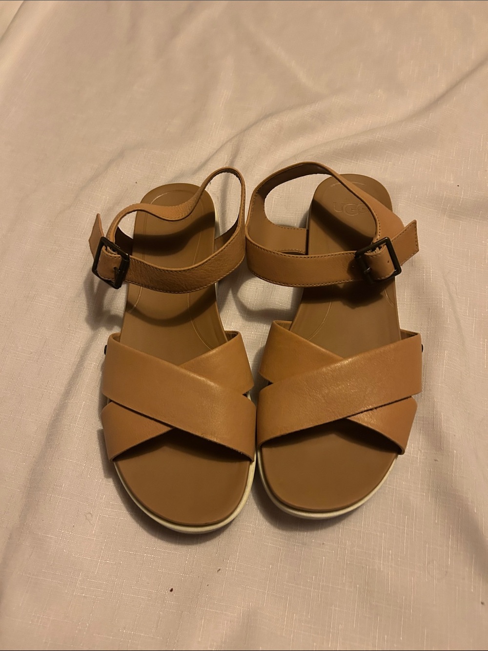 UGG Tan Leather Crisscross Ankle Strap Sandals